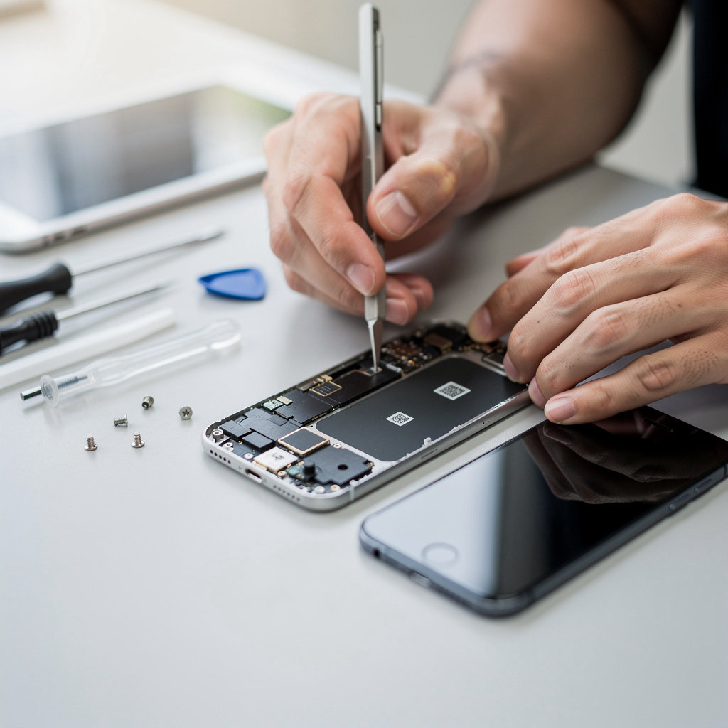 A to Z Wireless expert technician performing precise cell phone and tablet repair services in San Diego